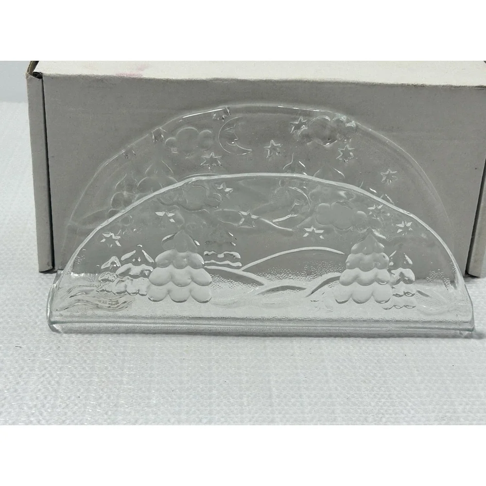 VTG Glasex Germany Napkin Holder Winter Scene Glass Holiday Christmas Grannycore